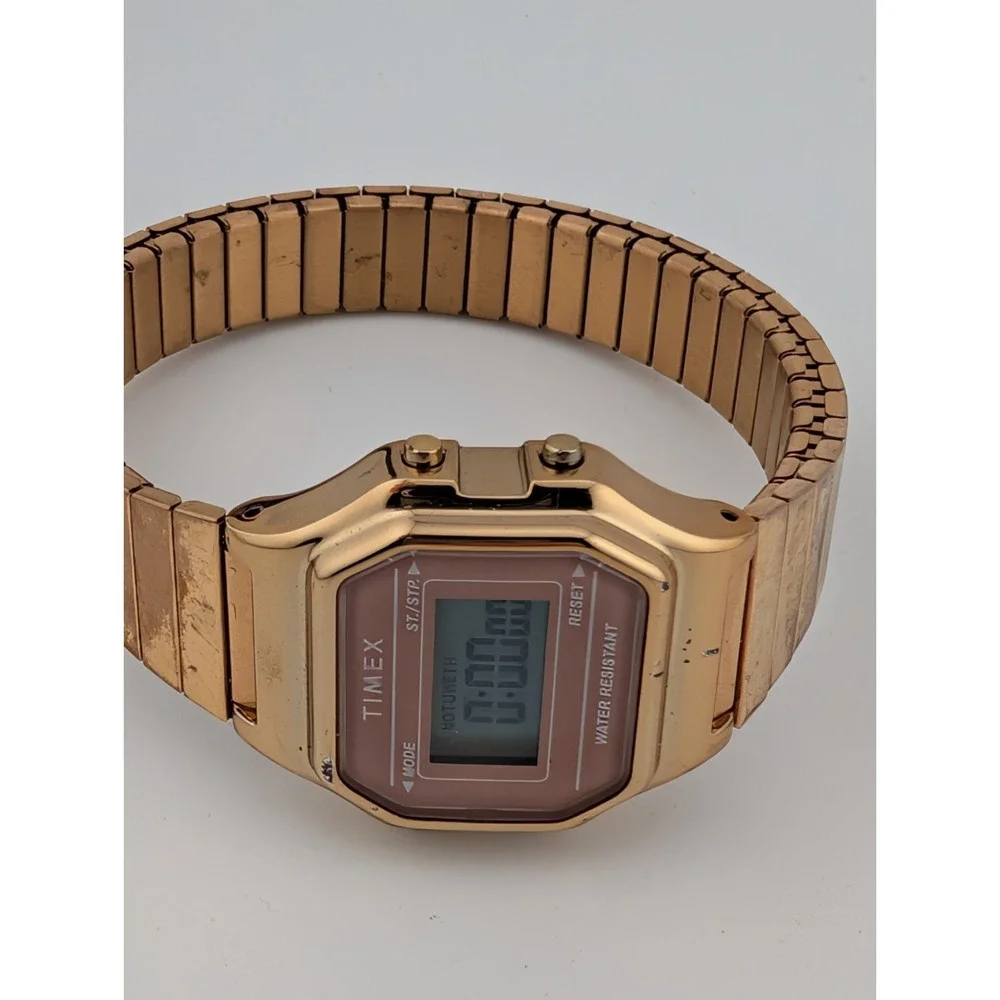 Timex Classic Mini Watch Women 27mm Case Digital Rose Gold Stretch Band- Working